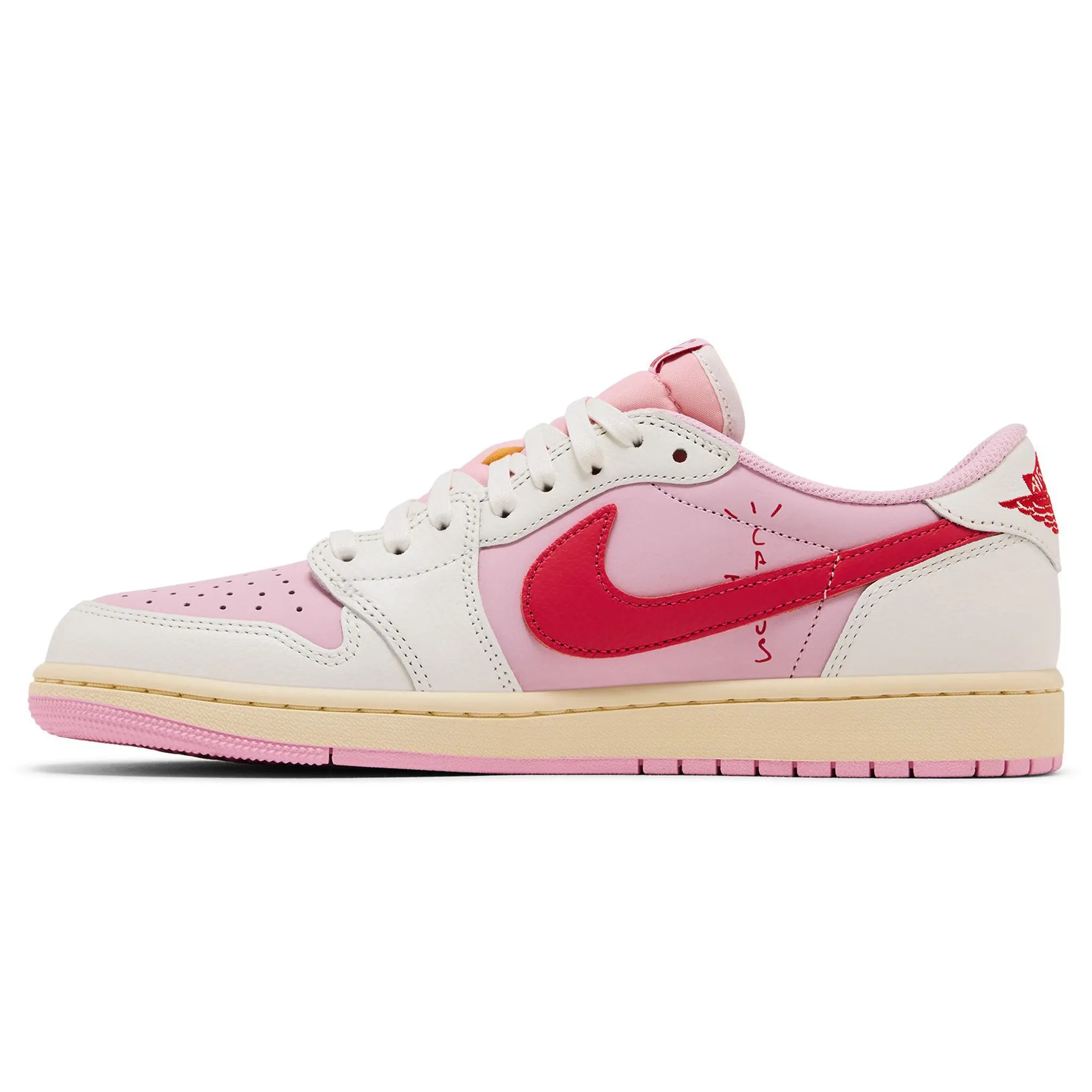 Detailed Side View of Travis Scott x Air Jordan 1 Low OG Tropical Pink IQ7604-101